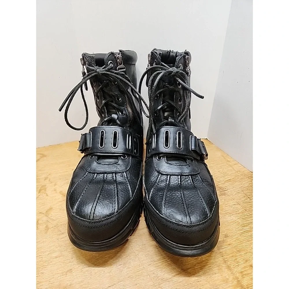 Polo Ralph Lauren Black Leather Ranger Boots Duck Toe Buckle Strap Mens 13D